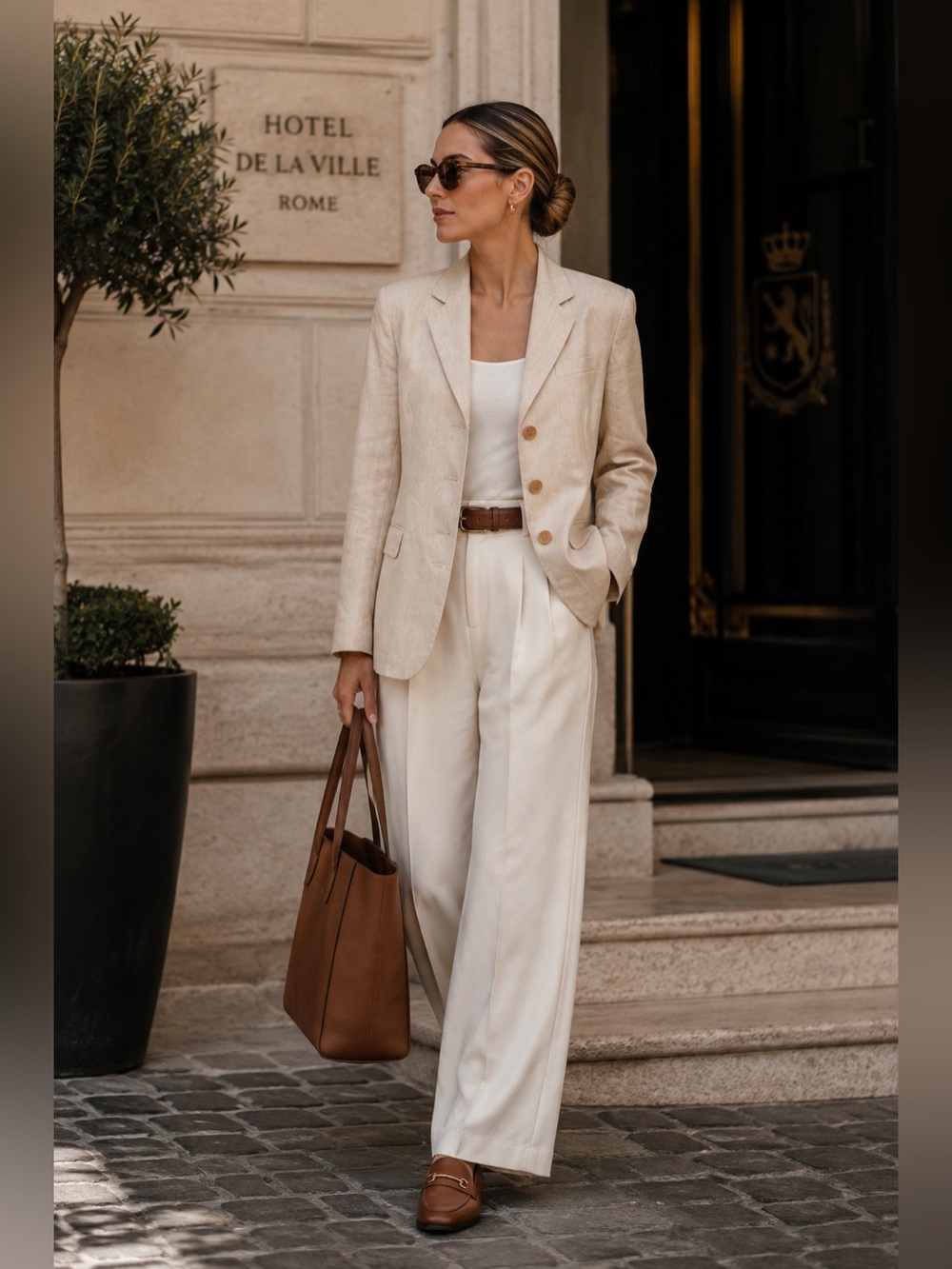 Vintage Linen Silk Blend Blazer Tan Tailored Minimalist Quiet Luxury Size 6